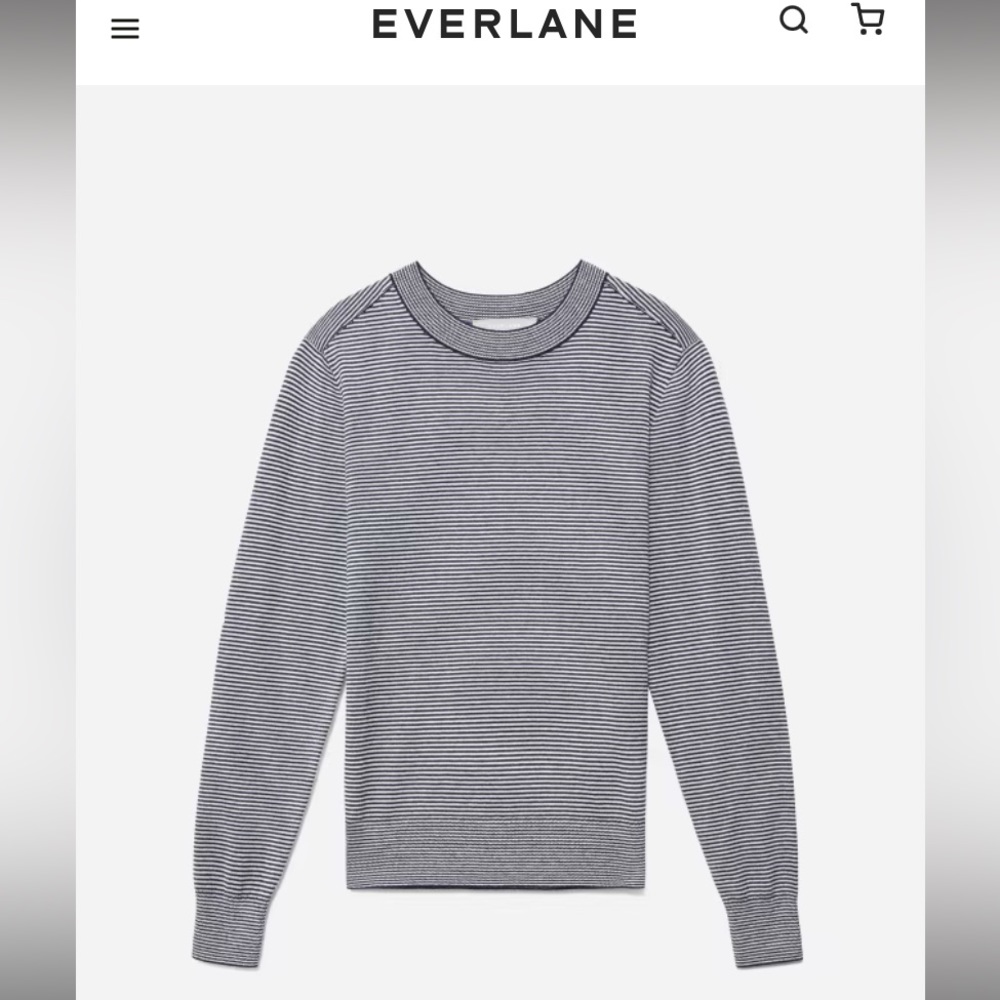 EVERLANE blue stripe cotton crewneck long sleeve sweater cardigan. SIZE S